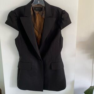 BCBG MAXAZRIA black wool Crete suit blazer vest short tuxedo sleeve cap L